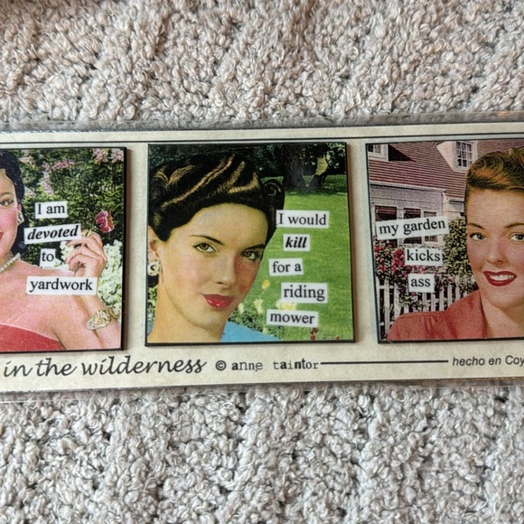 Retro Fun from Anne Taintor!!! Set of 3 magnets on a large silver metal magnet - Picture 3 of 6